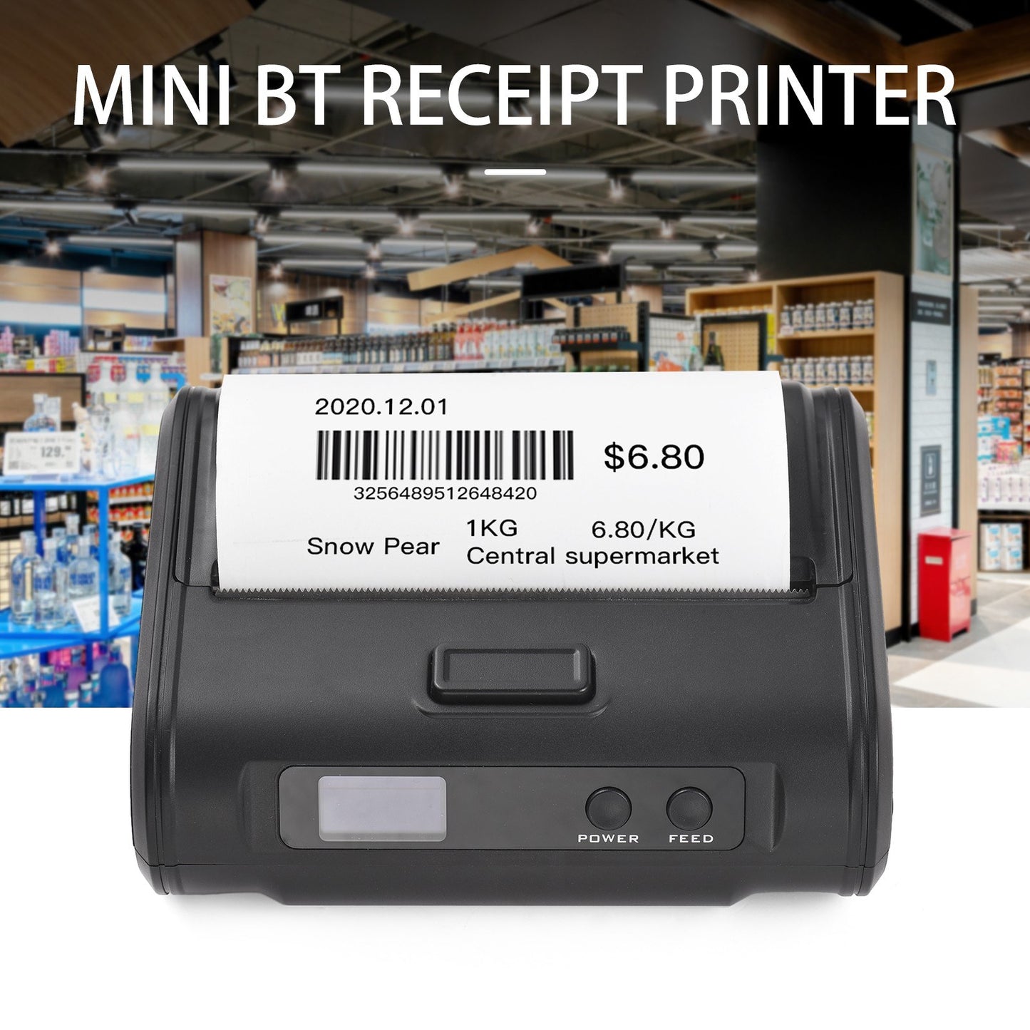 Portable 4-inch Wireless Thermal Receipt Printer, 110mm, 203dpi, BT & USB Connectivity for Small Businesses, Includes 1 Roll Thermal Paper