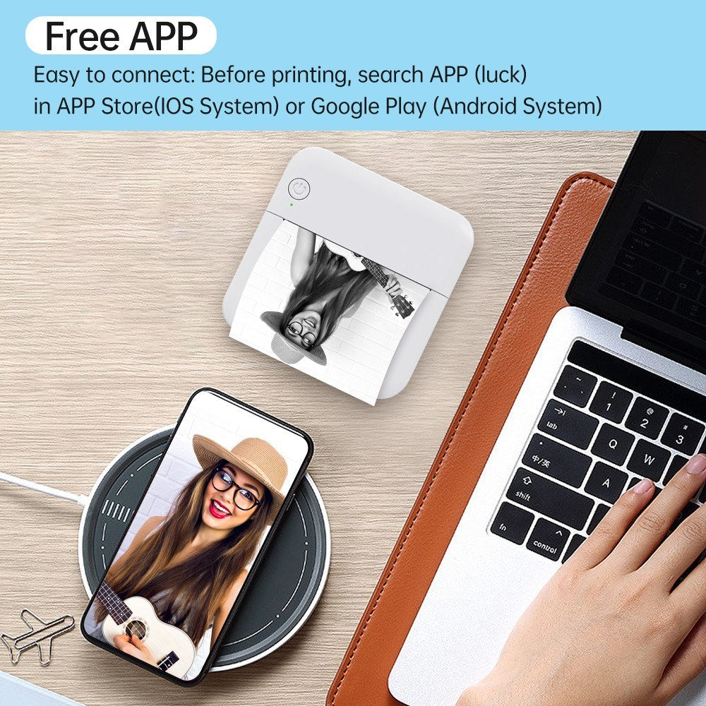Portable Mini Thermal Printer & Sticker Maker with 57mm Paper Roll