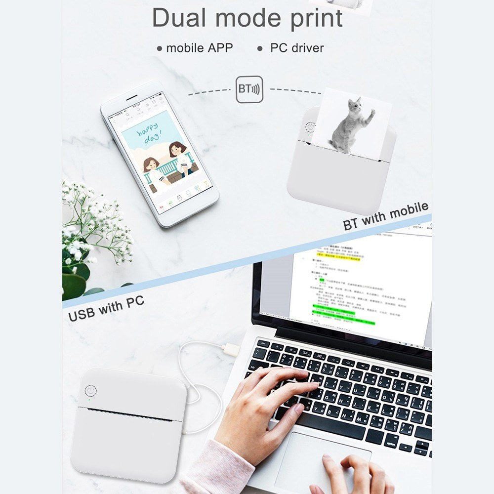 Portable Mini Thermal Printer & Sticker Maker with 57mm Paper Roll