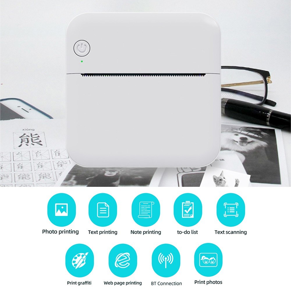 Portable Mini Thermal Printer & Sticker Maker with 57mm Paper Roll