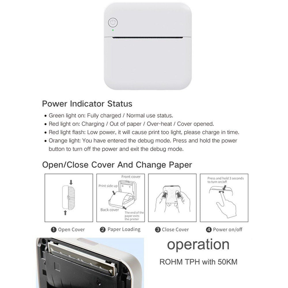 Portable Mini Thermal Printer & Sticker Maker with 57mm Paper Roll