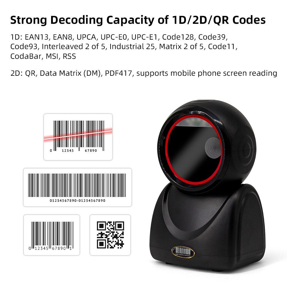X3-800 High-Speed Wired Desktop Barcode Scanner: 1D/2D/QR Hands-Free Automatic Reader