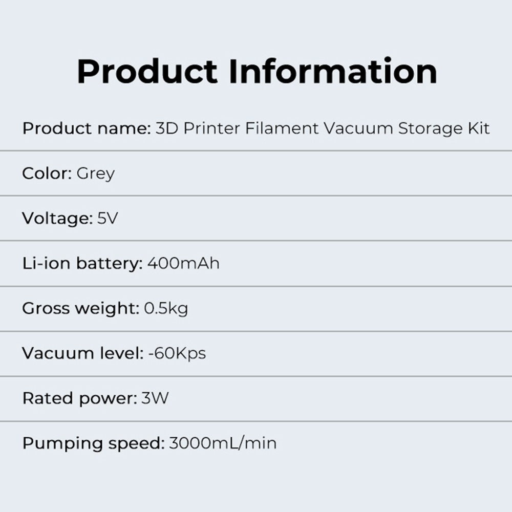 Creality 3D Printer Filament Vacuum Sealer: Dry Storage Bags for PLA, ABS, Nylon, Wood, TPU - Humidity Resistant Electric Pump