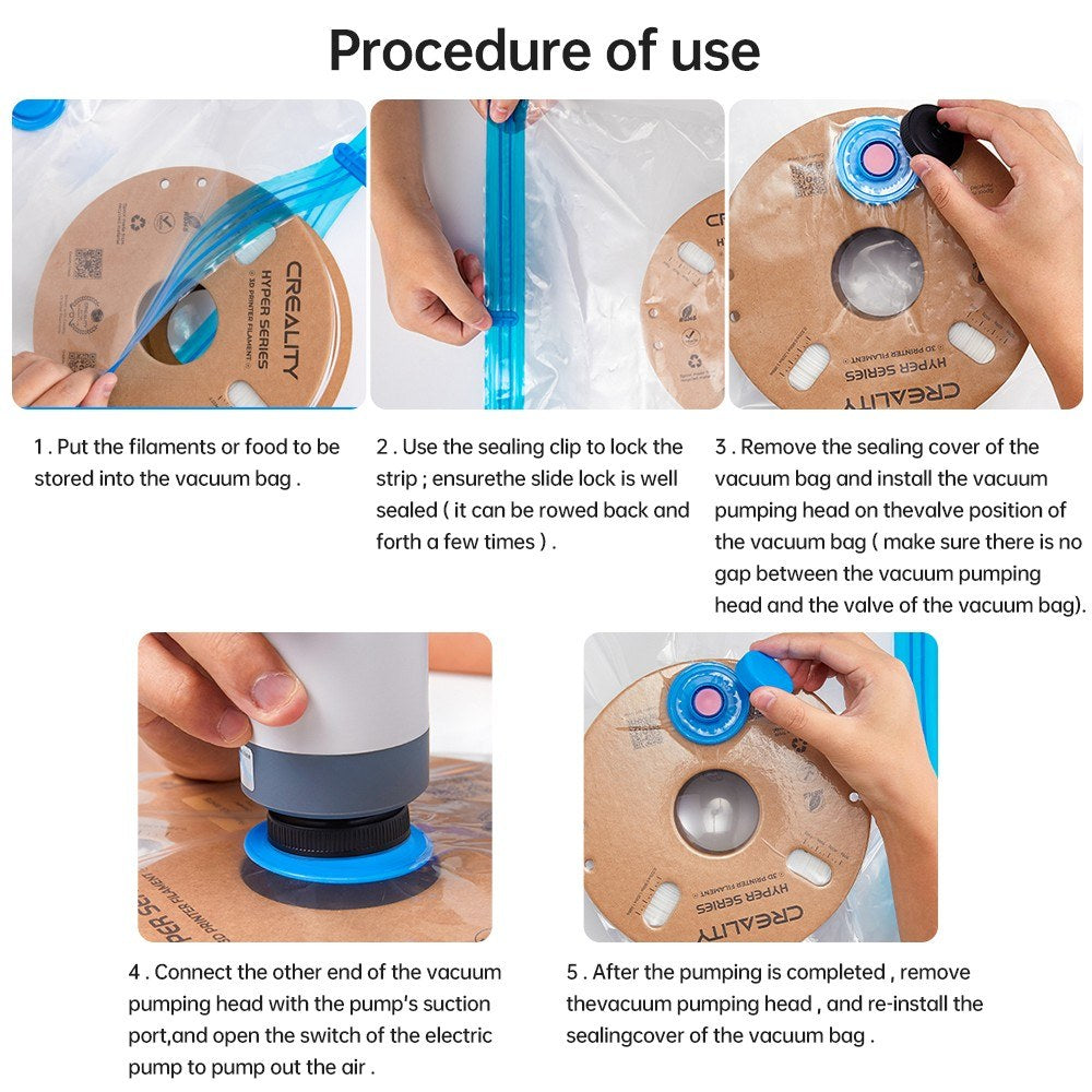 Creality 3D Printer Filament Vacuum Sealer: Dry Storage Bags for PLA, ABS, Nylon, Wood, TPU - Humidity Resistant Electric Pump