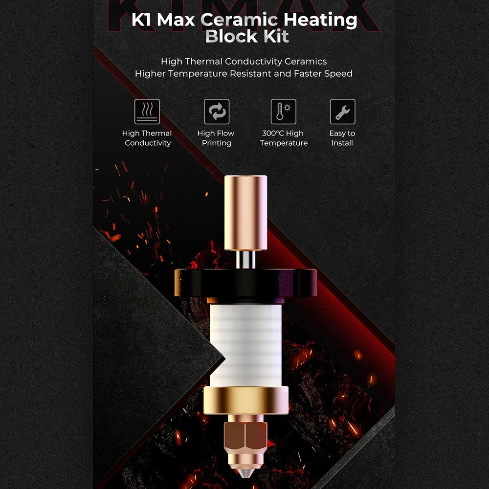 Creality K1 Max Ceramic Heating Block Kit: 60W Power, Excellent Thermal Conductivity, Smooth Filament Feeding for K1/K1 Max 3D Printers