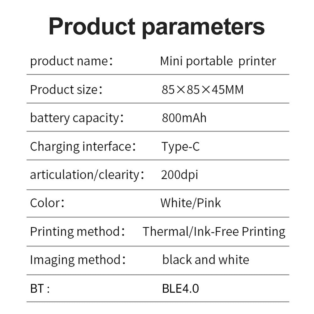 2 Mini Portable Wireless Thermal Printer with BT Connection, Ideal for Pictures & Labels - Includes 1 Roll Thermal Paper, Perfect for Kids & Office, Compatible with Android & iOS