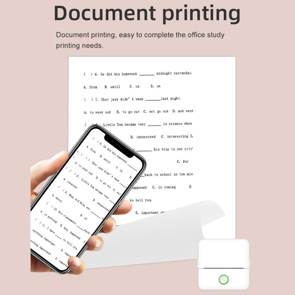 2 Mini Portable Wireless Thermal Printer with BT Connection, Ideal for Pictures & Labels - Includes 1 Roll Thermal Paper, Perfect for Kids & Office, Compatible with Android & iOS