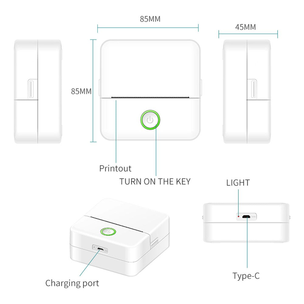 2 Mini Portable Wireless Thermal Printer with BT Connection, Ideal for Pictures & Labels - Includes 1 Roll Thermal Paper, Perfect for Kids & Office, Compatible with Android & iOS