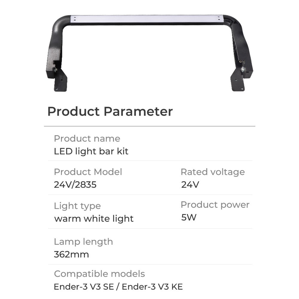 Efficient Creality LED Light Bar Kit, No-Strobe Soft Lighting, Easy Install for Ender-3V3 SE/KE 3D Printers, 24V/5W