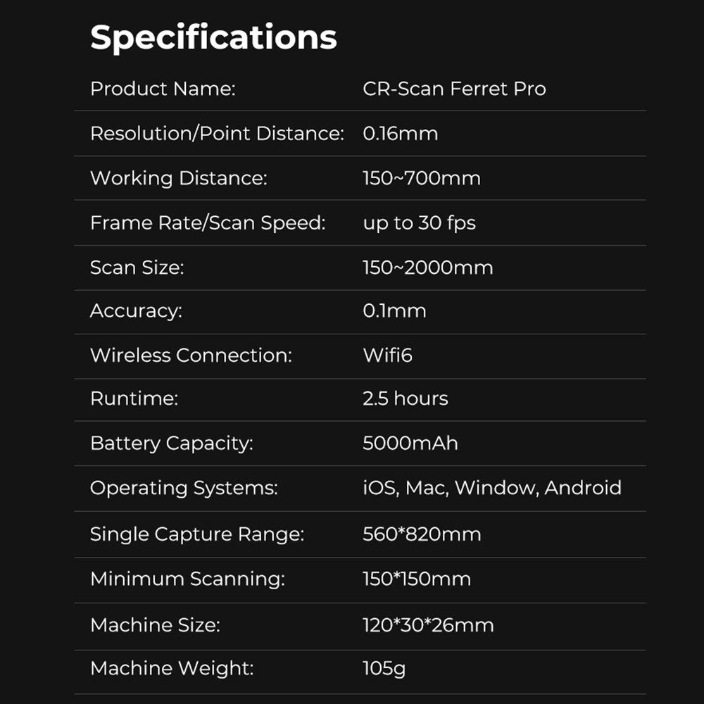 Creality CR-Scan Ferret Pro 3D Scanner, Portable Handheld, 30fps, 0.1mm Accuracy, ASIC Chipset, Dual Mode
