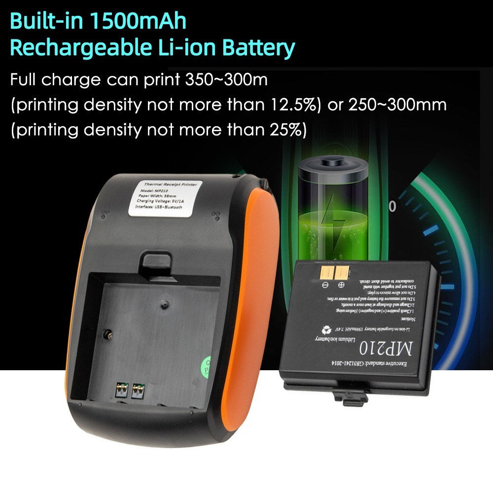58mm Portable Thermal Receipt Printer: Wireless BT/USB Mini Mobile Printer with 2-Inch Thermal Paper Roll for Small Business, Restaurant, Retail Store