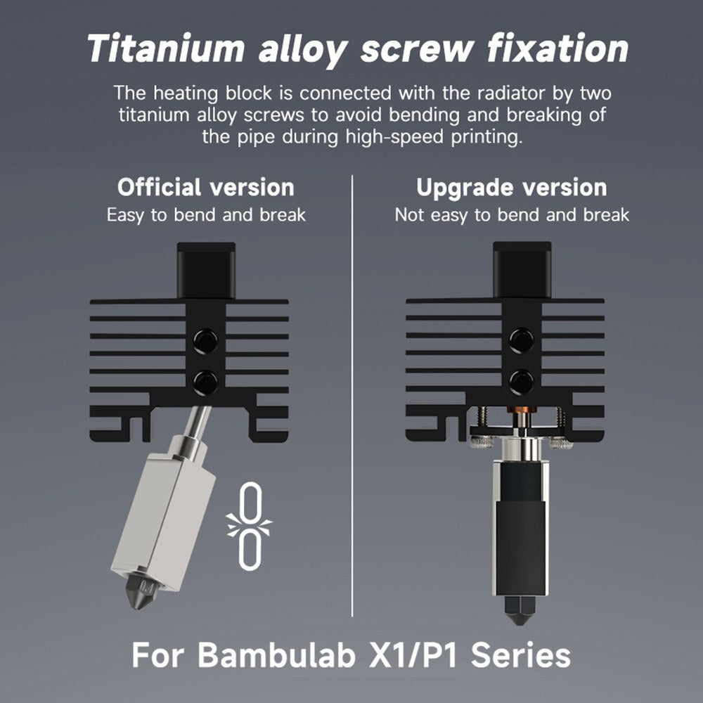 High-Temp Stabilized Extruder Hotend V2.0 for Bambu Lab X1C P1P 3D Printers