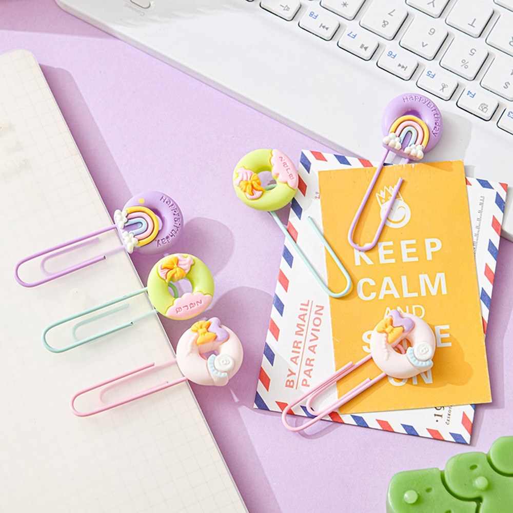 Cute Stationery Set: Basic Calculator, Long Tail Paper Clamp, Pens, Bookmark, Pushpin, Math Organizer for School, Office, Home, Classroom
