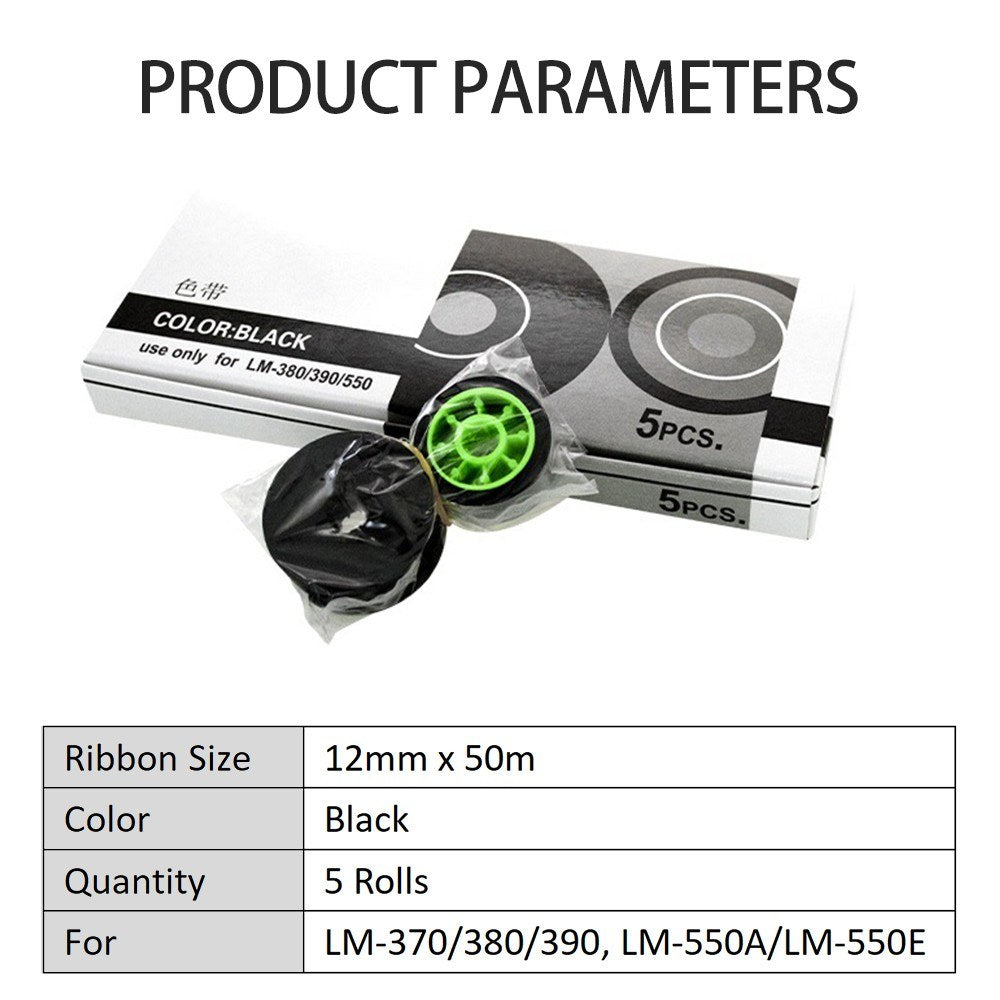 5-Pack Black Typewriter Ribbons Compatible with LM-370A/E, 380A/E/EZ, 390A, 550A/E - High Quality, Easy to Use