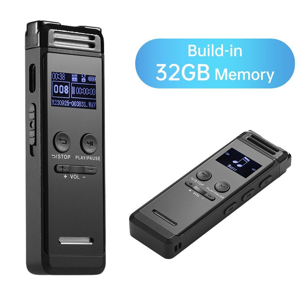 32GB Voice Activated Recorder & MP3 Music Player with Mic, Speaker, & Earphones