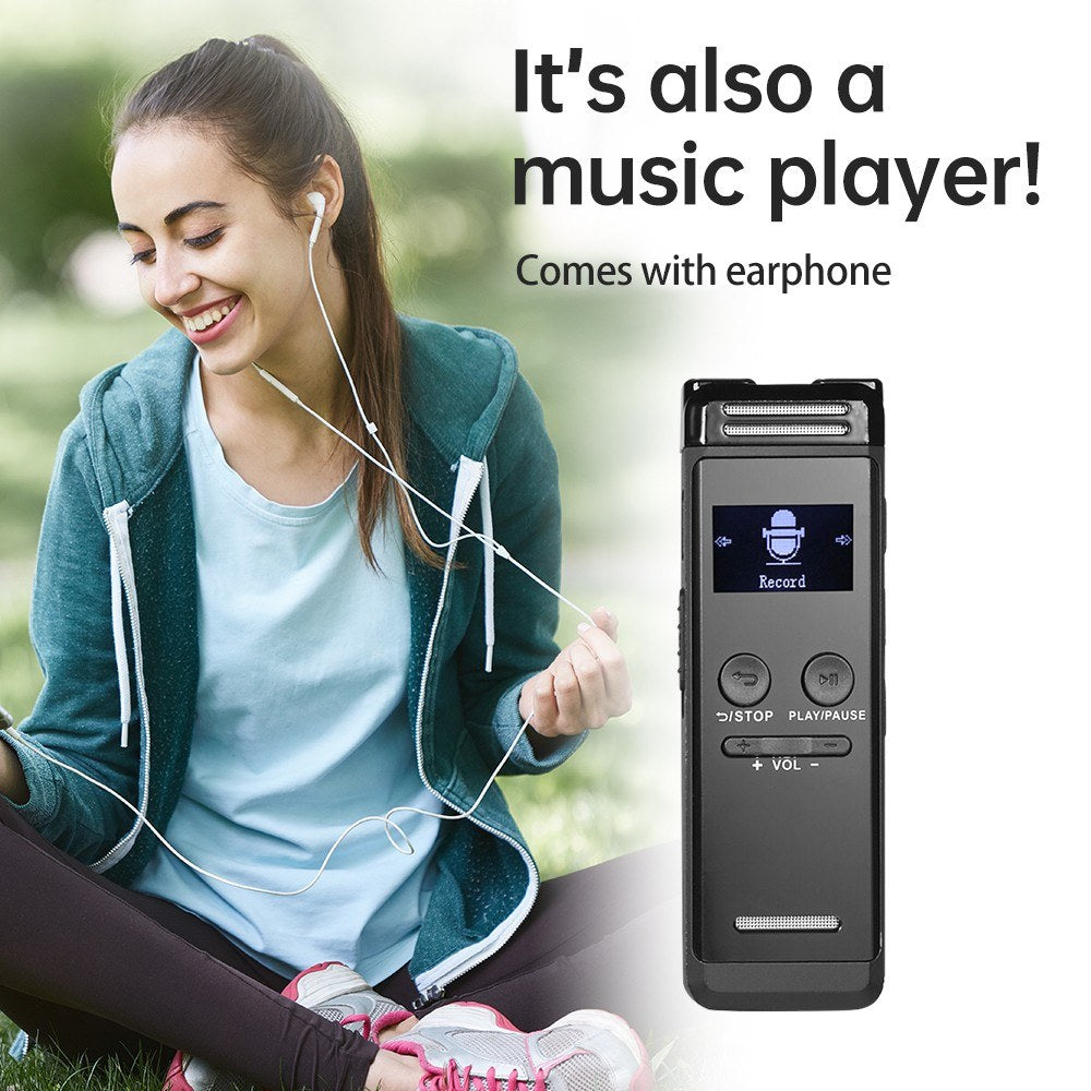 32GB Voice Activated Recorder & MP3 Music Player with Mic, Speaker, & Earphones