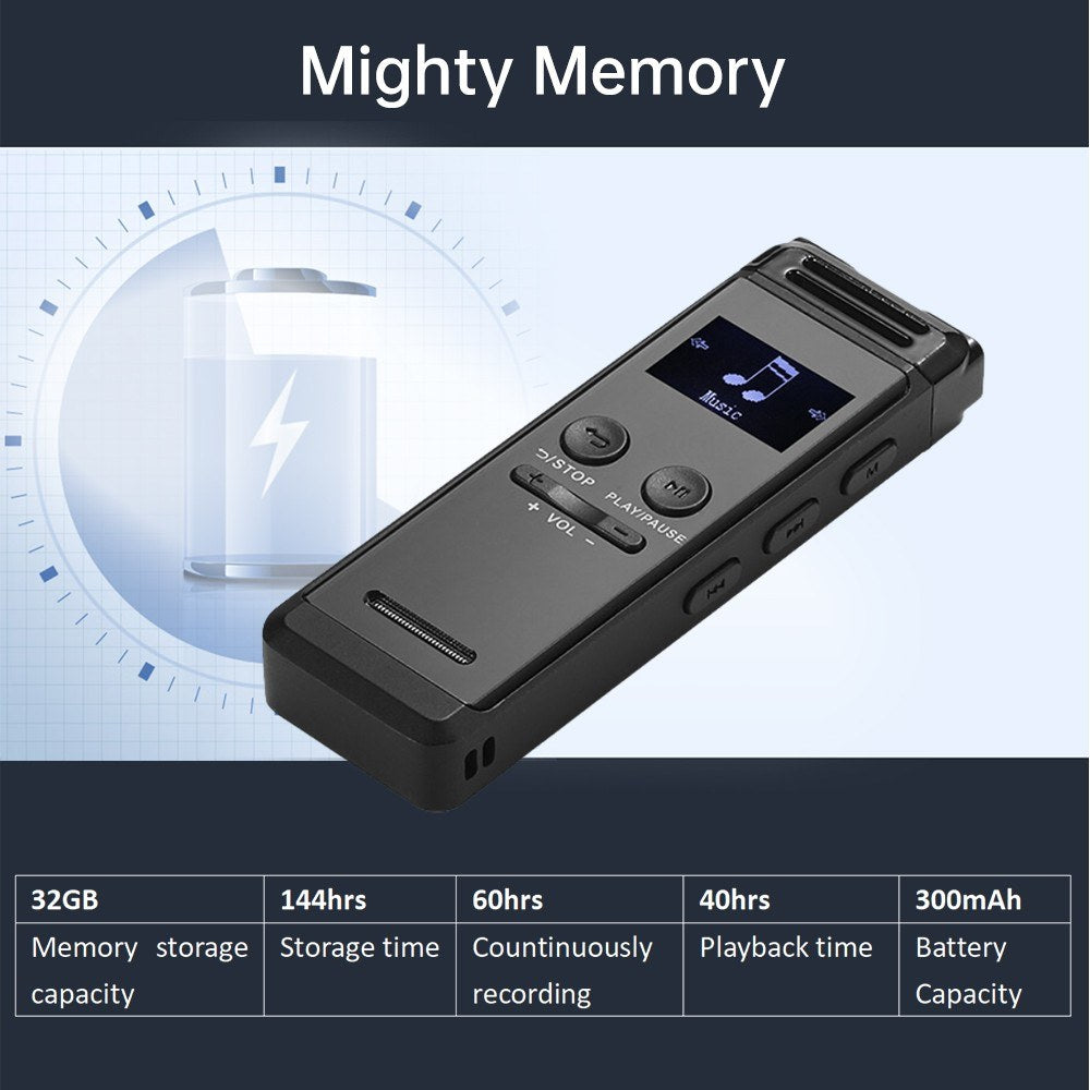 32GB Voice Activated Recorder & MP3 Music Player with Mic, Speaker, & Earphones
