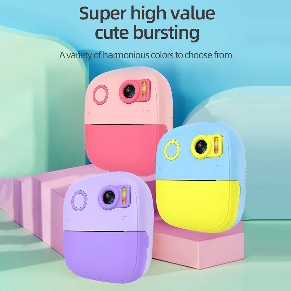 Instant Thermal Printer Kids Camera with 1080P/720P Video Recording, 2.4-Inch Screen, Timer Shooting, 3 Inkless Print Rolls, 32GB Memory Card & Card Reader
