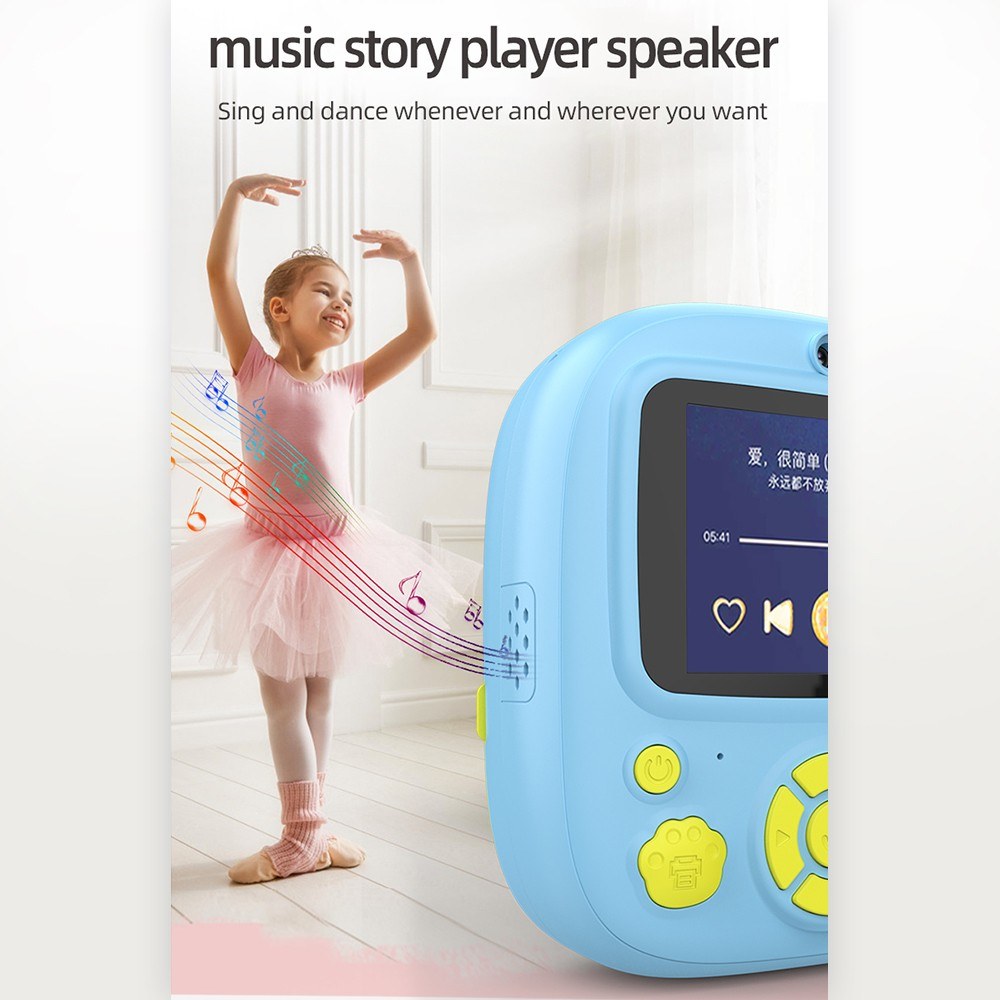 Instant Thermal Printer Kids Camera with 1080P/720P Video Recording, 2.4-Inch Screen, Timer Shooting, 3 Inkless Print Rolls, 32GB Memory Card & Card Reader