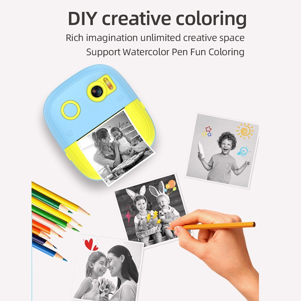 Instant Thermal Printer Kids Camera with 1080P/720P Video Recording, 2.4-Inch Screen, Timer Shooting, 3 Inkless Print Rolls, 32GB Memory Card & Card Reader
