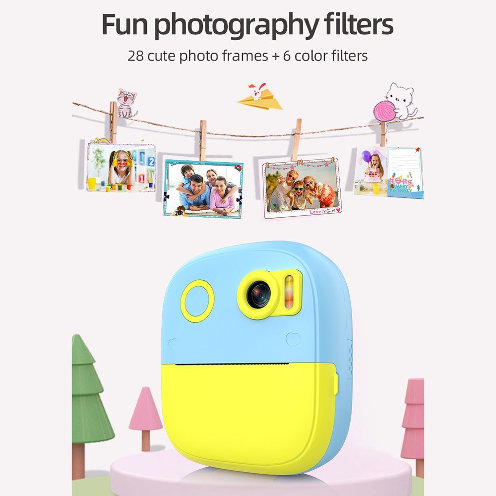 Instant Thermal Printer Kids Camera with 1080P/720P Video Recording, 2.4-Inch Screen, Timer Shooting, 3 Inkless Print Rolls, 32GB Memory Card & Card Reader