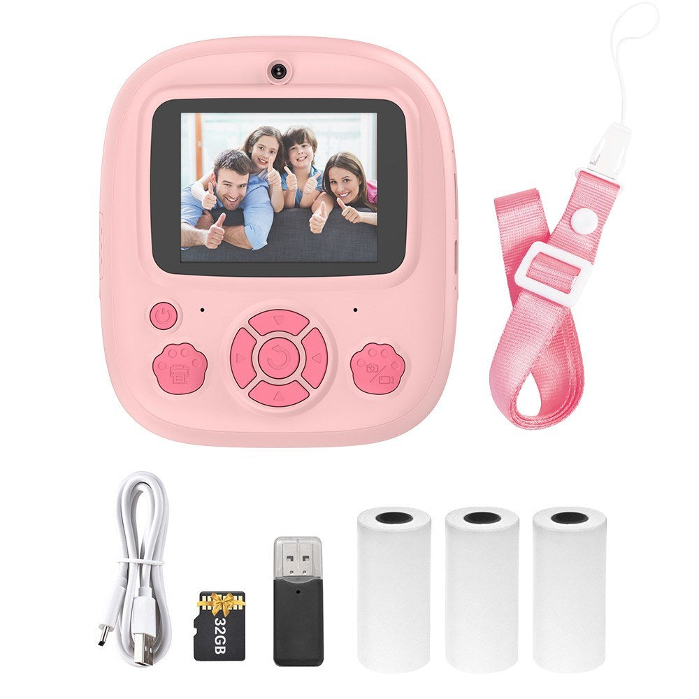 Instant Thermal Printer Kids Camera with 1080P/720P Video Recording, 2.4-Inch Screen, Timer Shooting, 3 Inkless Print Rolls, 32GB Memory Card & Card Reader