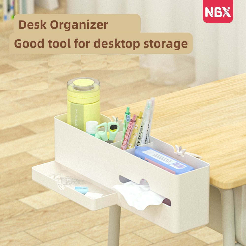 NBX Desk Side Storage Box with Management Tray - 35.8x12.9x12.8cm Pencil and Marker Organizer
