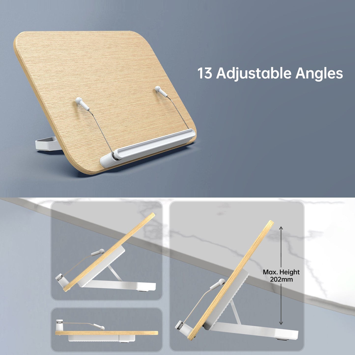 Wooden Desktop Book Stand with Rolling Page Clips for Reading