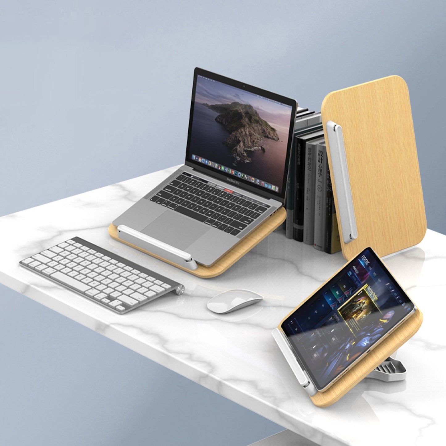 Wooden Desktop Book Stand with Rolling Page Clips for Reading