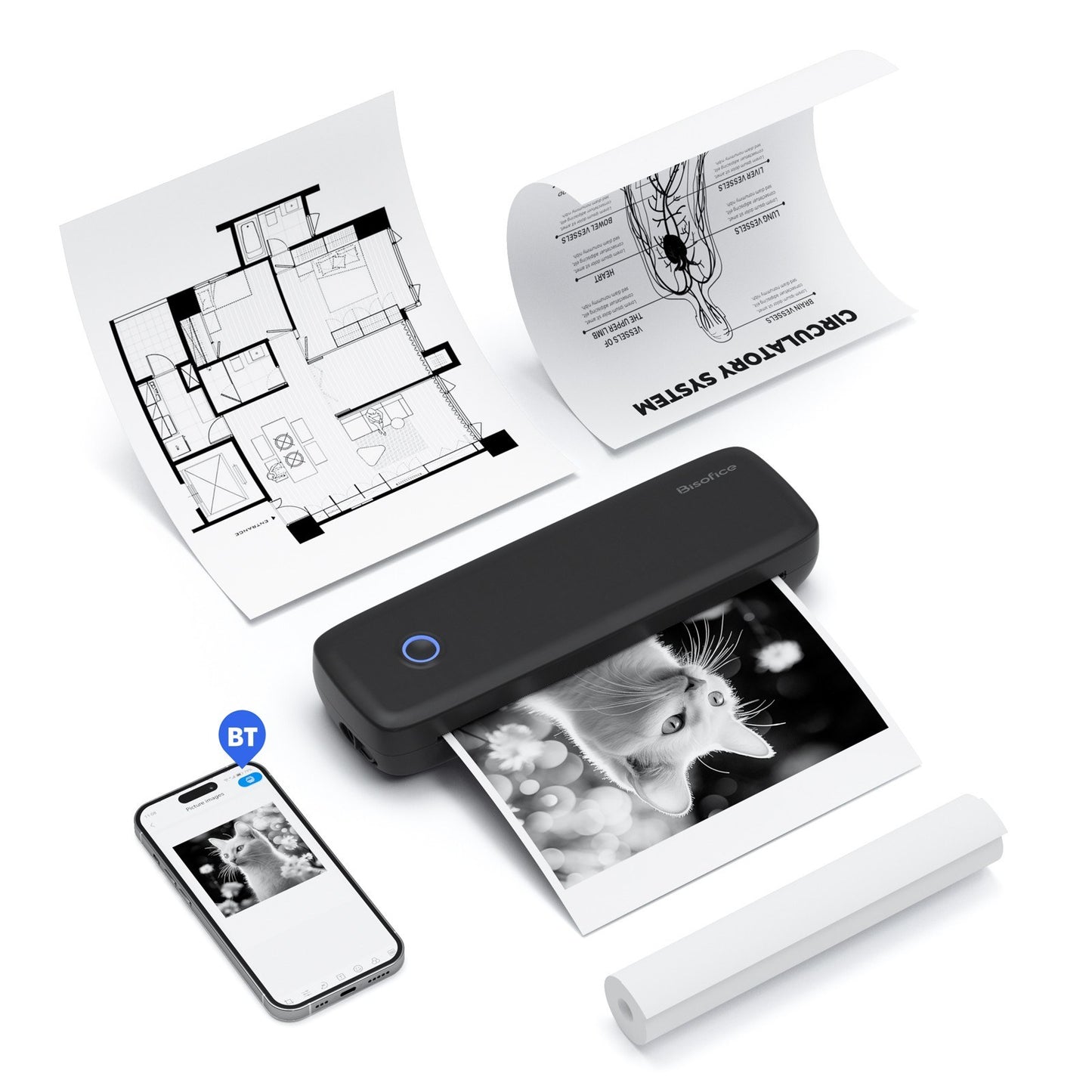 Wireless A4 Portable Thermal Transfer Printer with USB - No Ink Needed, Compatible with Windows/Mac, Perfect for Office, School & Tattoo Designs - Includes 1 Paper Roll