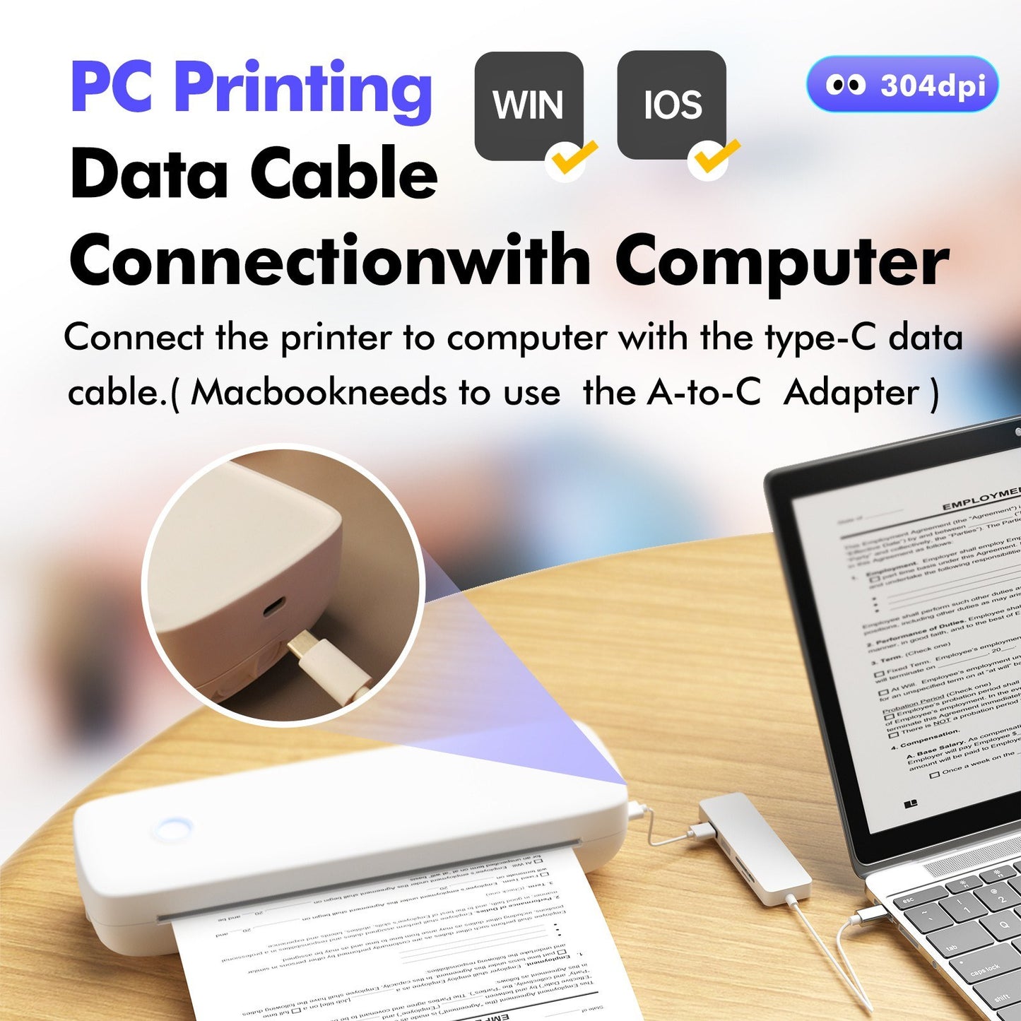Wireless A4 Portable Thermal Transfer Printer with USB - No Ink Needed, Compatible with Windows/Mac, Perfect for Office, School & Tattoo Designs - Includes 1 Paper Roll