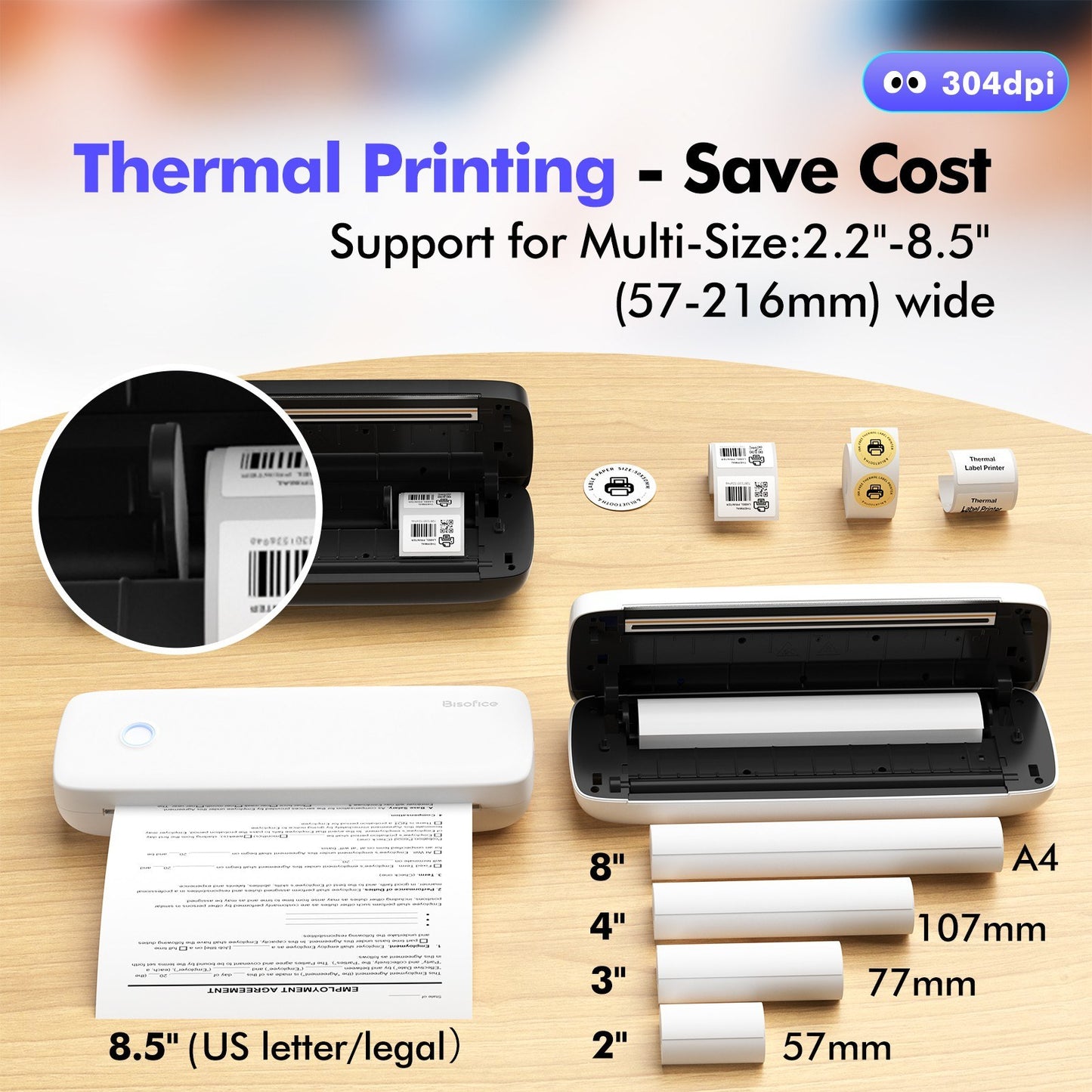 Wireless A4 Portable Thermal Transfer Printer with USB - No Ink Needed, Compatible with Windows/Mac, Perfect for Office, School & Tattoo Designs - Includes 1 Paper Roll
