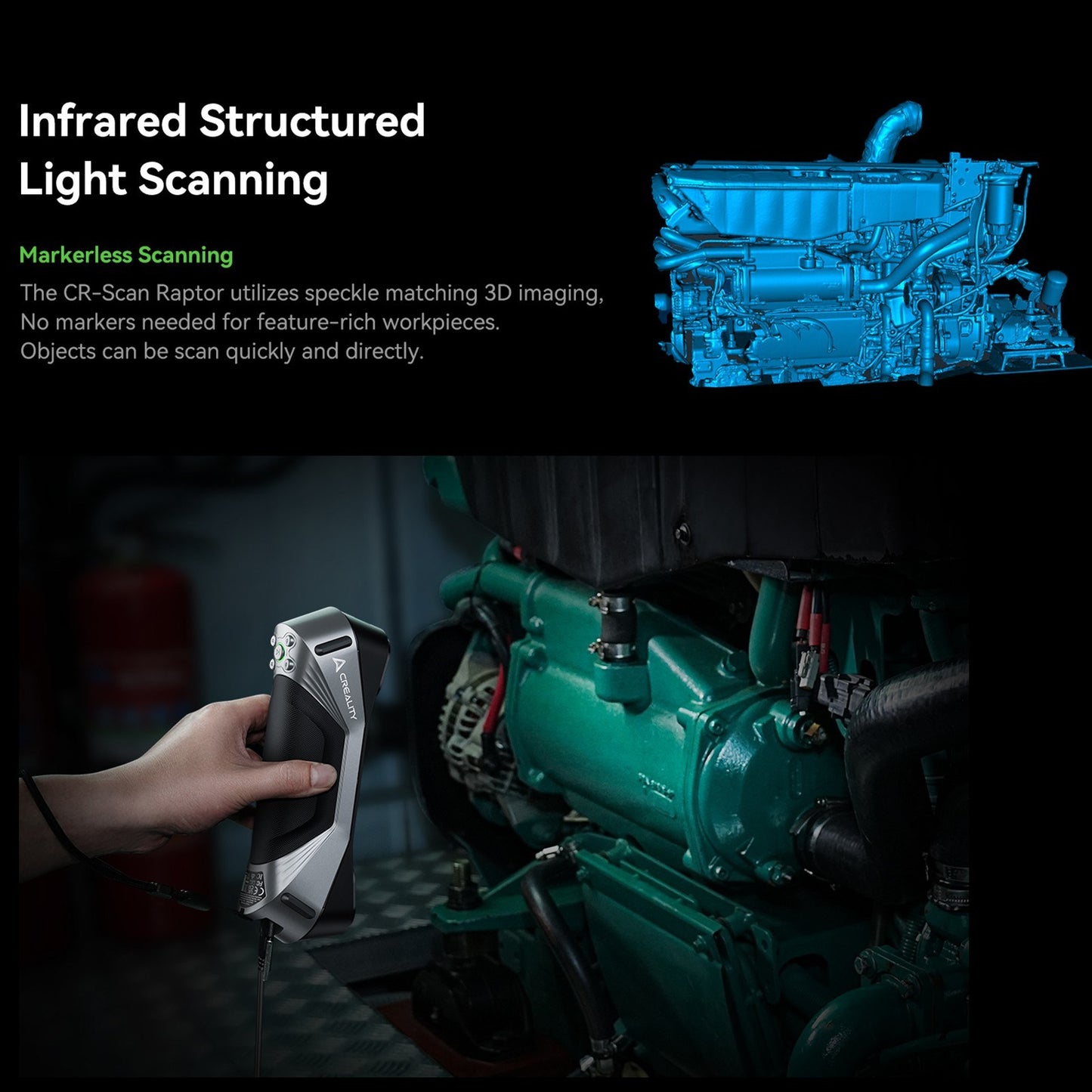 Creality 3D CR-Scan Raptor Multi-line Blue & NIR 3D Scanner for Printing & Reverse Engineering - Handheld, 60FPS, Anti-Shake, Windows & Mac Compatible