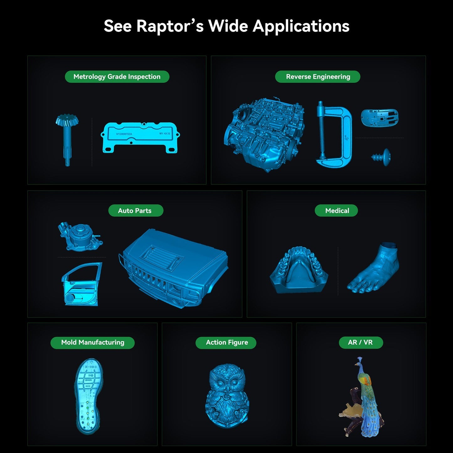 Creality 3D CR-Scan Raptor Multi-line Blue & NIR 3D Scanner for Printing & Reverse Engineering - Handheld, 60FPS, Anti-Shake, Windows & Mac Compatible