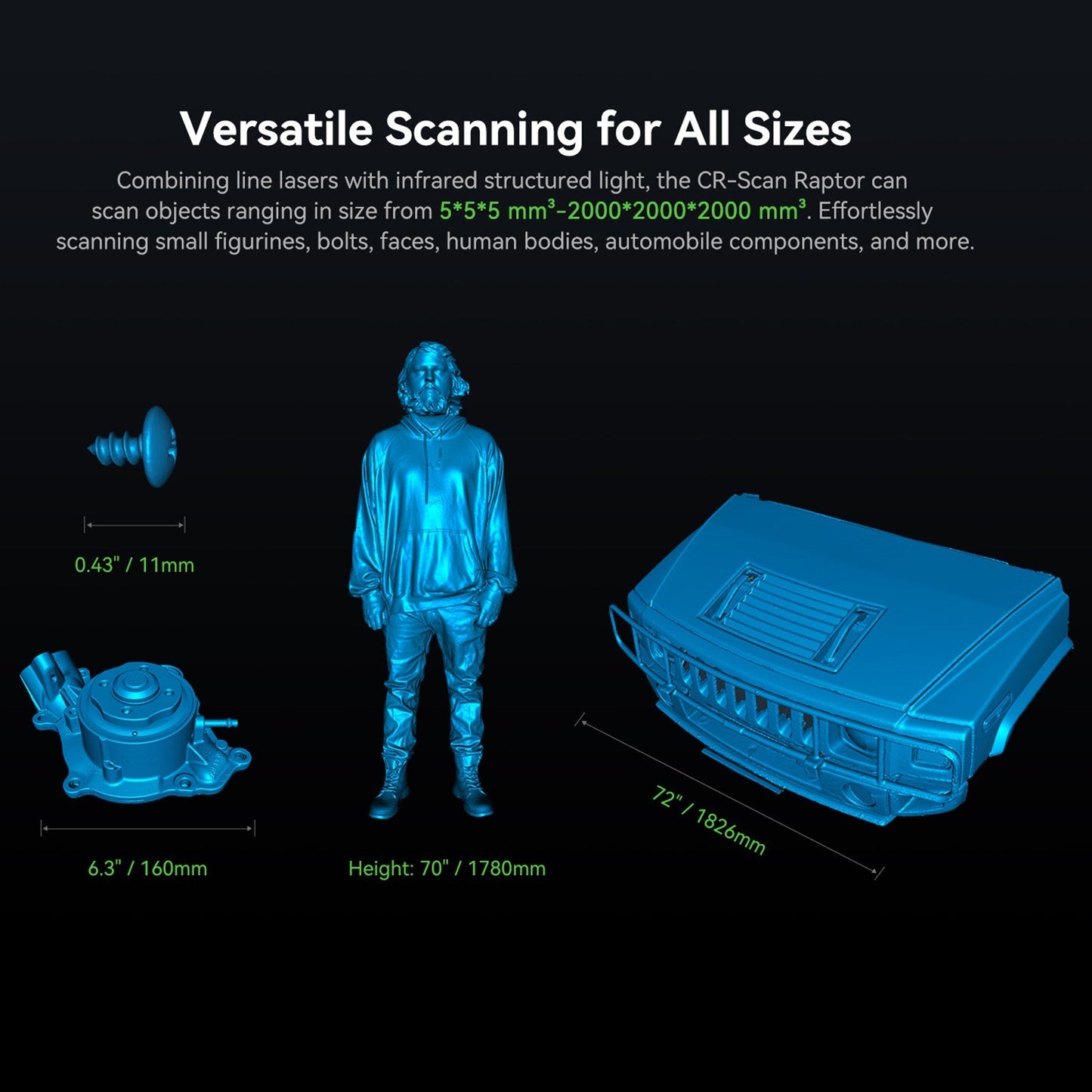 Creality 3D CR-Scan Raptor Multi-line Blue & NIR 3D Scanner for Printing & Reverse Engineering - Handheld, 60FPS, Anti-Shake, Windows & Mac Compatible