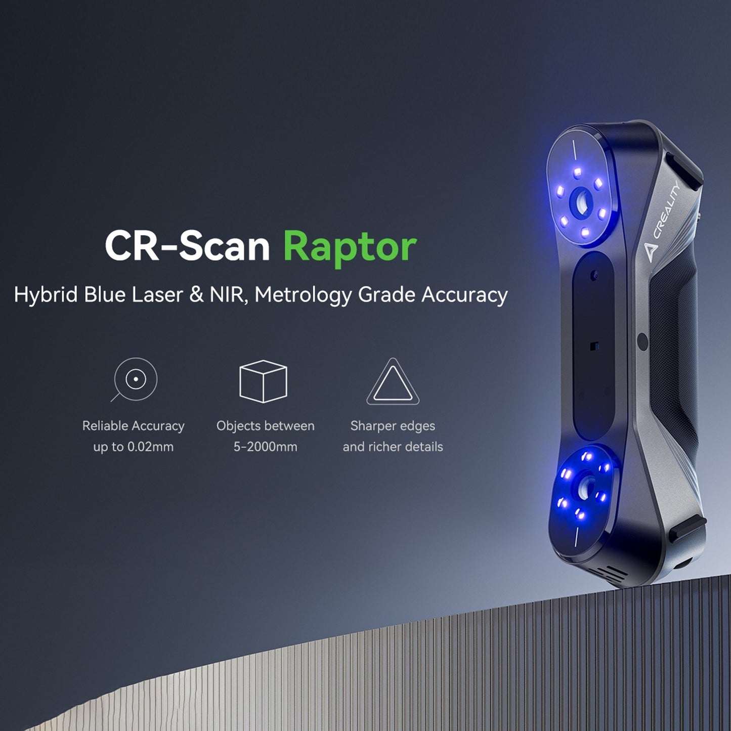 Creality 3D CR-Scan Raptor Multi-line Blue & NIR 3D Scanner for Printing & Reverse Engineering - Handheld, 60FPS, Anti-Shake, Windows & Mac Compatible