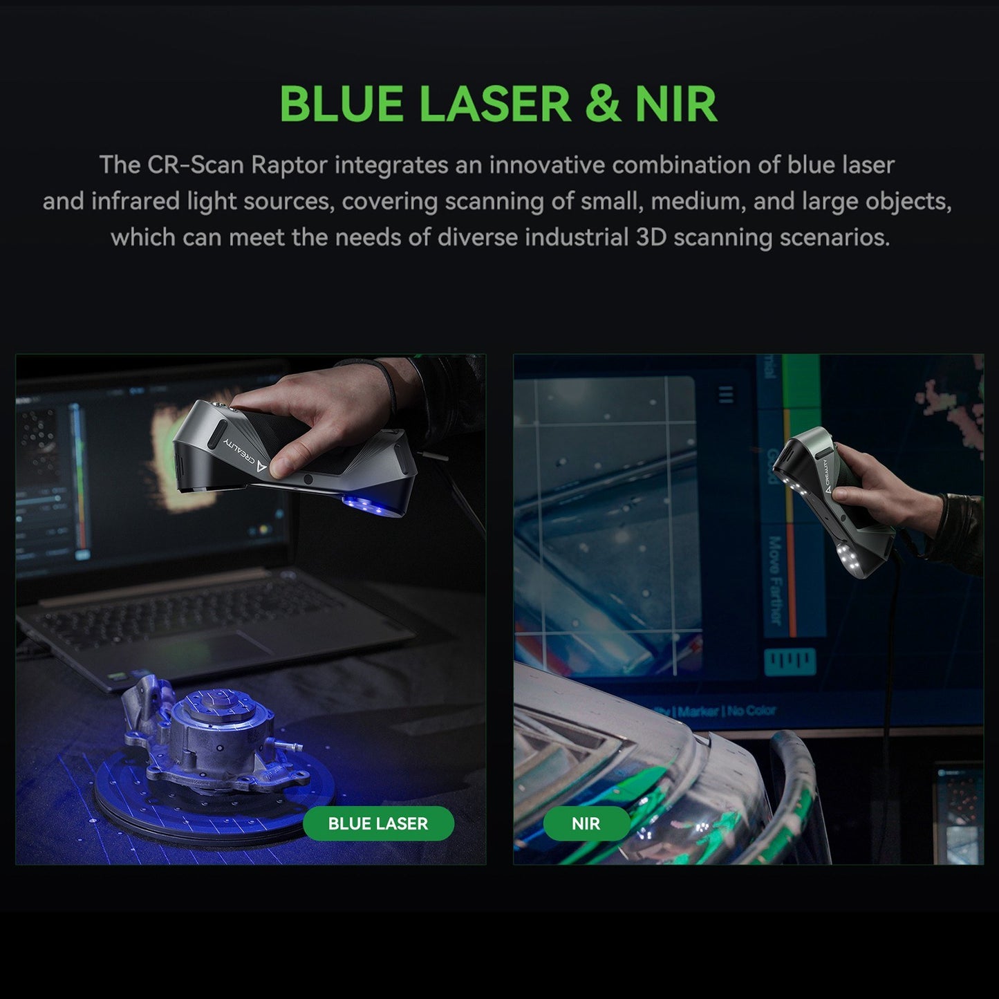 Creality 3D CR-Scan Raptor Multi-line Blue & NIR 3D Scanner for Printing & Reverse Engineering - Handheld, 60FPS, Anti-Shake, Windows & Mac Compatible