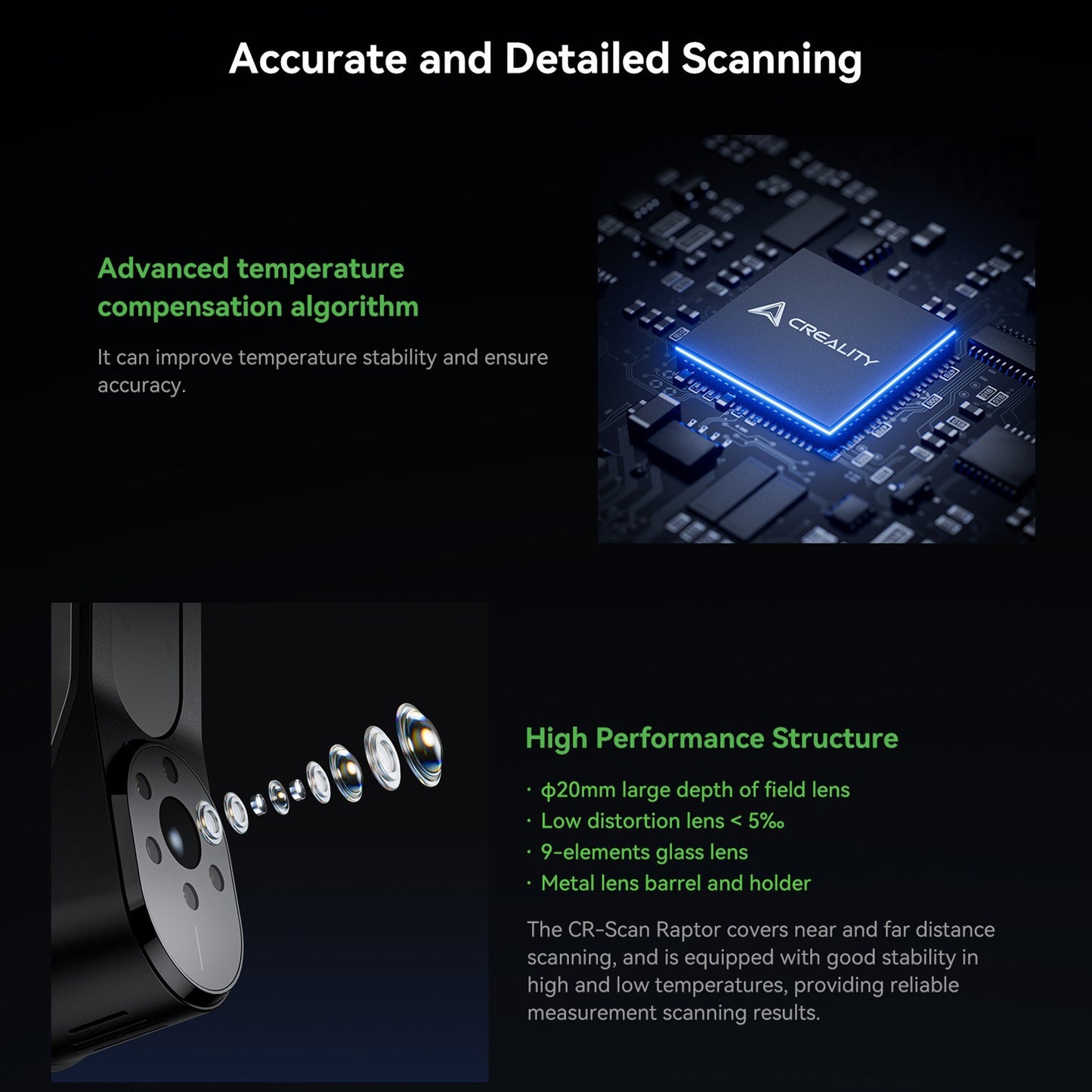 Creality 3D CR-Scan Raptor Multi-line Blue & NIR 3D Scanner for Printing & Reverse Engineering - Handheld, 60FPS, Anti-Shake, Windows & Mac Compatible