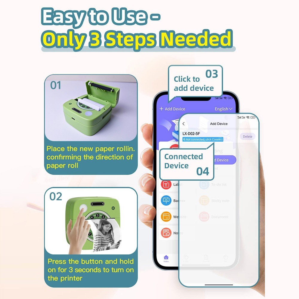 Portable Mini Pocket Thermal Printer - Instant Photo & Label Maker, Scrapbook & Journal Tool, Includes 57x26mm Paper Roll