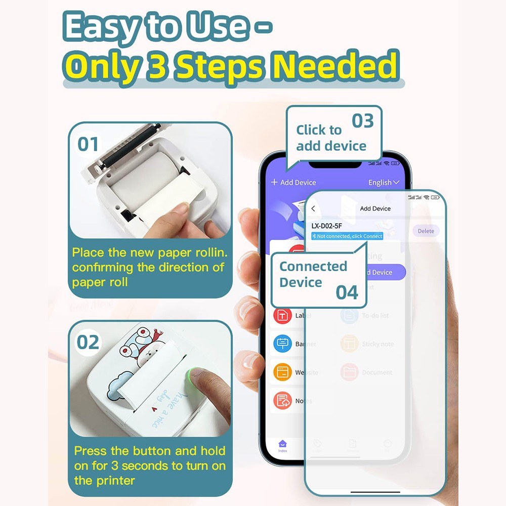 Portable Mini Pocket Printer - Instant Thermal Photo & Label Maker with 1 Roll (57x26mm), Perfect for Receipts, Memos, Stickers, DIY Journals & Scrapbooking