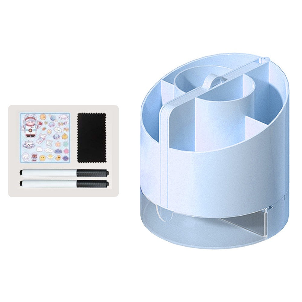 4-in-1 Multifunctional Pen Holder with Mirror, Calculator, Dry Erase Board & Tray - 6 Slots Desktop Organizer