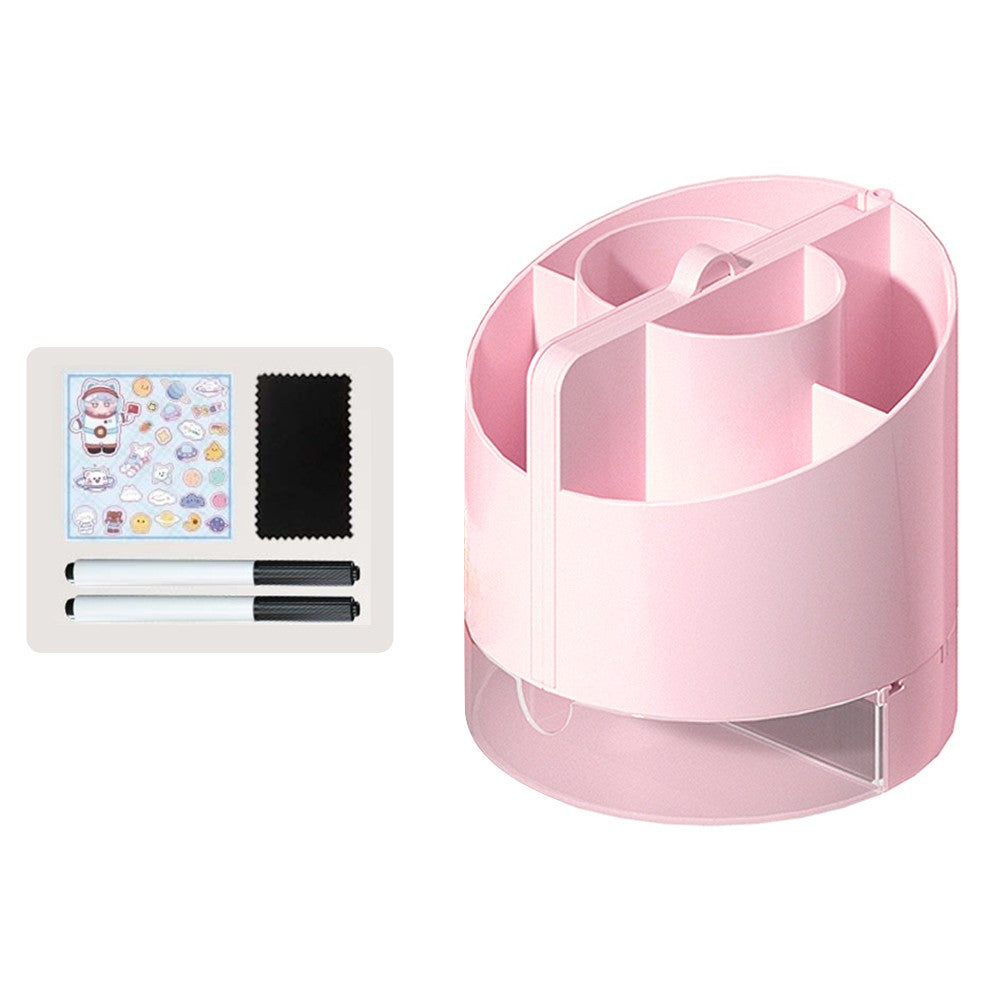 4-in-1 Multifunctional Pen Holder with Mirror, Calculator, Dry Erase Board & Tray - 6 Slots Desktop Organizer