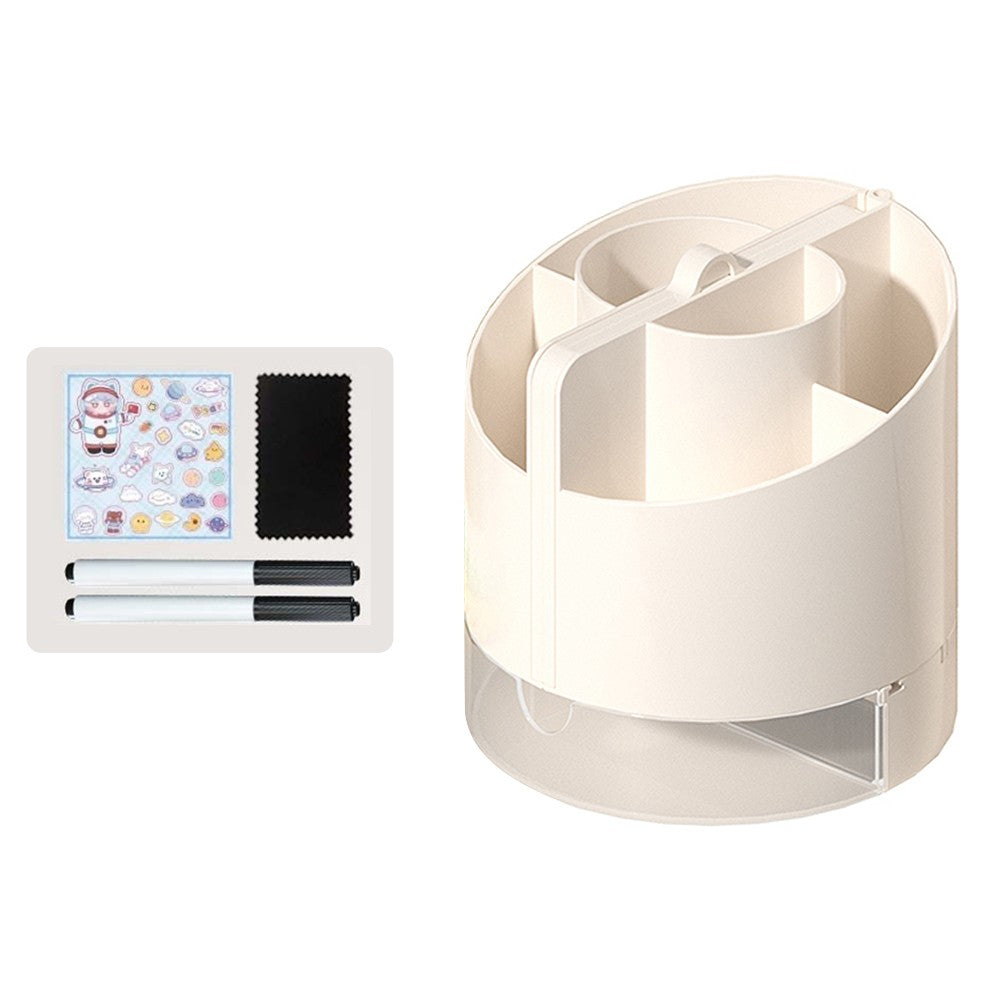 4-in-1 Multifunctional Pen Holder with Mirror, Calculator, Dry Erase Board & Tray - 6 Slots Desktop Organizer