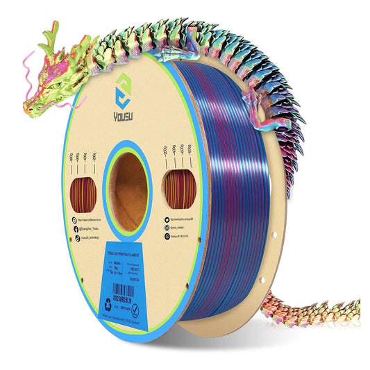 Triple Color Silk PLA Filament 1.75mm for 3D Printers - Red, Gold, Blue - High Accuracy +/- 0.03mm, 1kg (2.2 lbs) by YOUSU