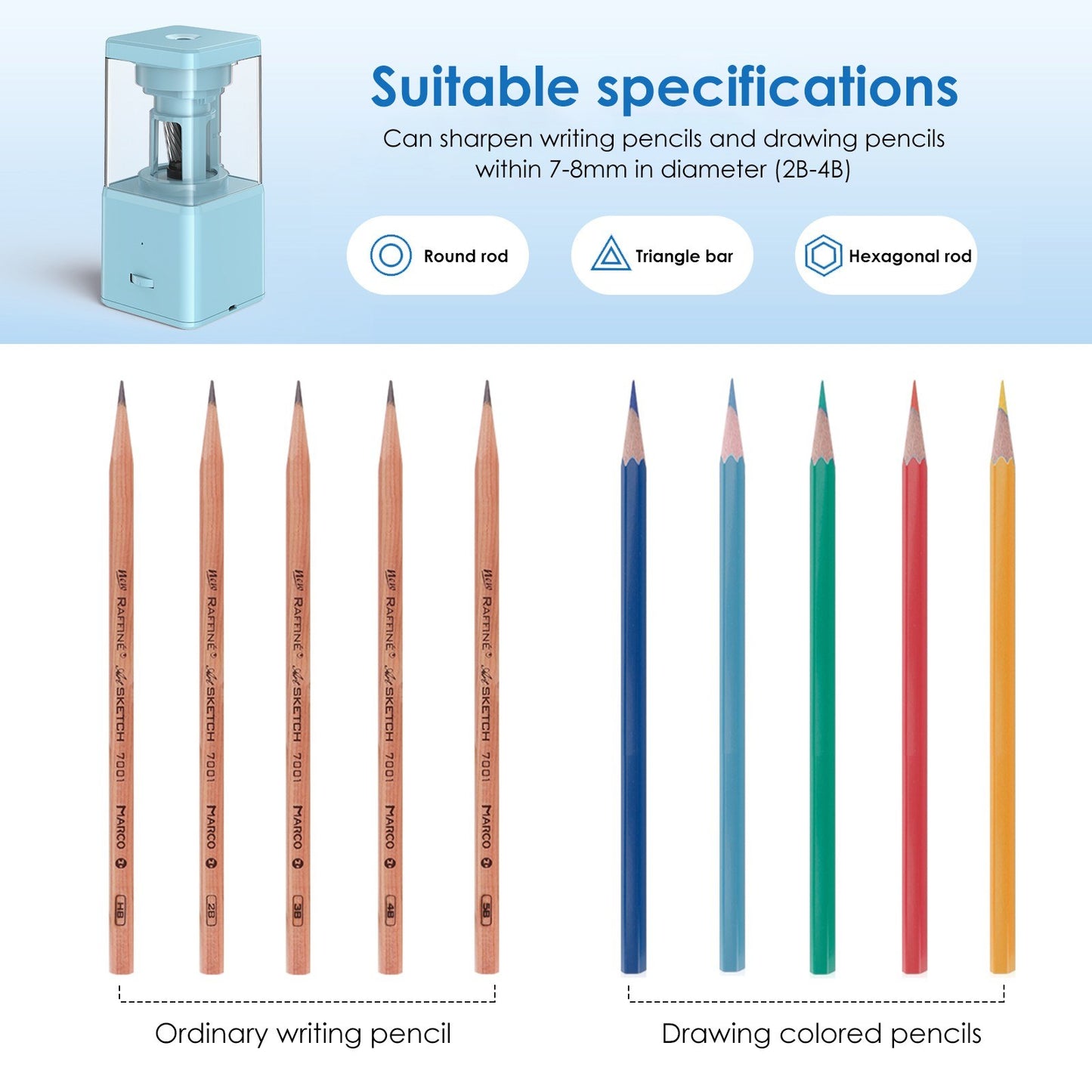 Compact Electric Pencil Sharpener for 7-8mm 2B 3B 4B Pencils