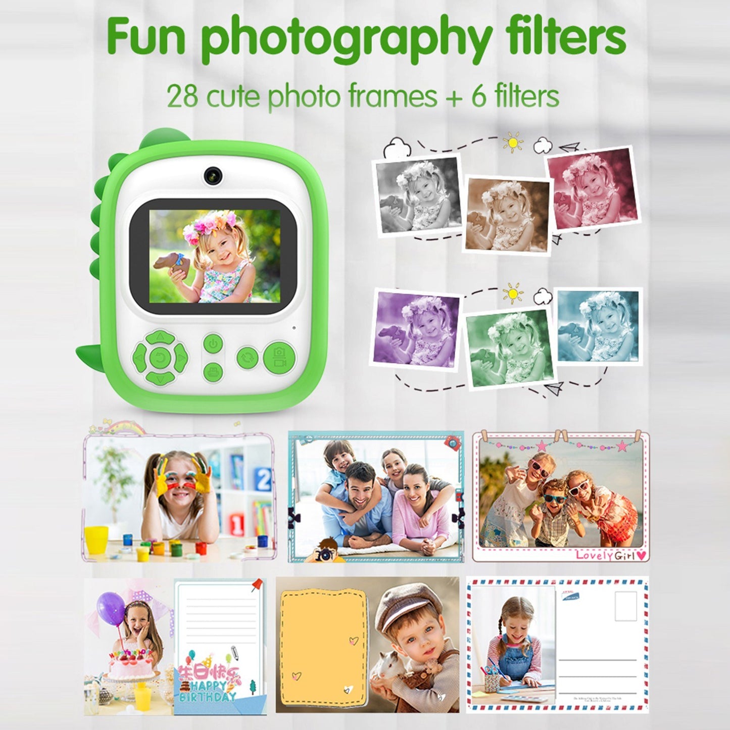 Childrens Portable Mini Photo Printer with Dual 1200W Cameras, 2.4 Screen, Music & Games, OTG, 3 Print Rolls, 32GB Card & Reader