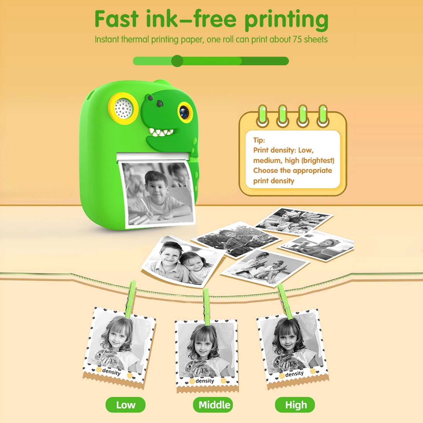 Childrens Portable Mini Photo Printer with Dual 1200W Cameras, 2.4 Screen, Music & Games, OTG, 3 Print Rolls, 32GB Card & Reader
