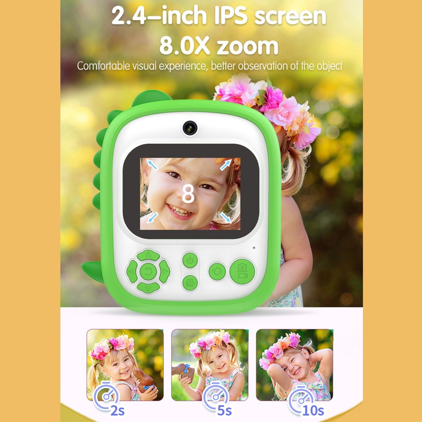 Childrens Portable Mini Photo Printer with Dual 1200W Cameras, 2.4 Screen, Music & Games, OTG, 3 Print Rolls, 32GB Card & Reader
