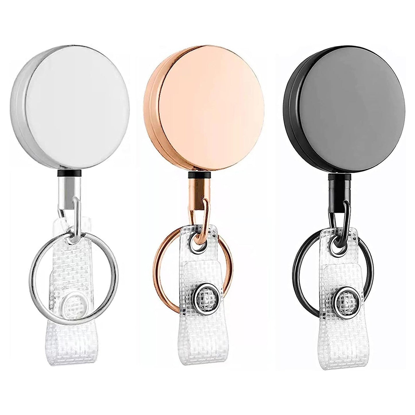 3-Pack Metal Retractable Badge Holder with Key Ring Clip and ID Lanyard