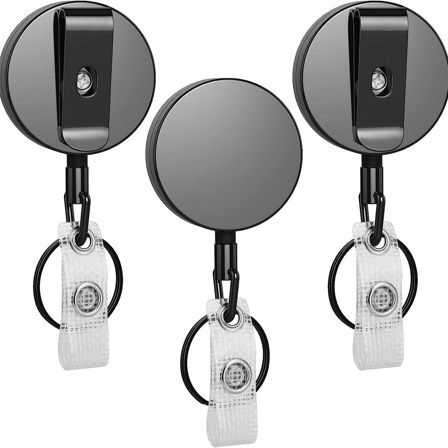 3-Pack Metal Retractable Badge Holder with Key Ring Clip and ID Lanyard